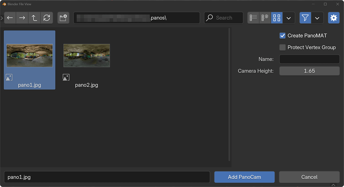 add panocam dialogbox