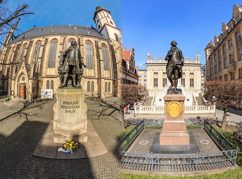 Bach und Goehte Statue in Leipzig